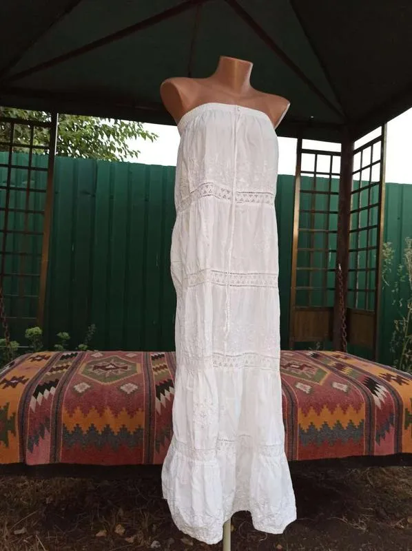 Классный летний сарафан в пол, вышивка, натур. ткань