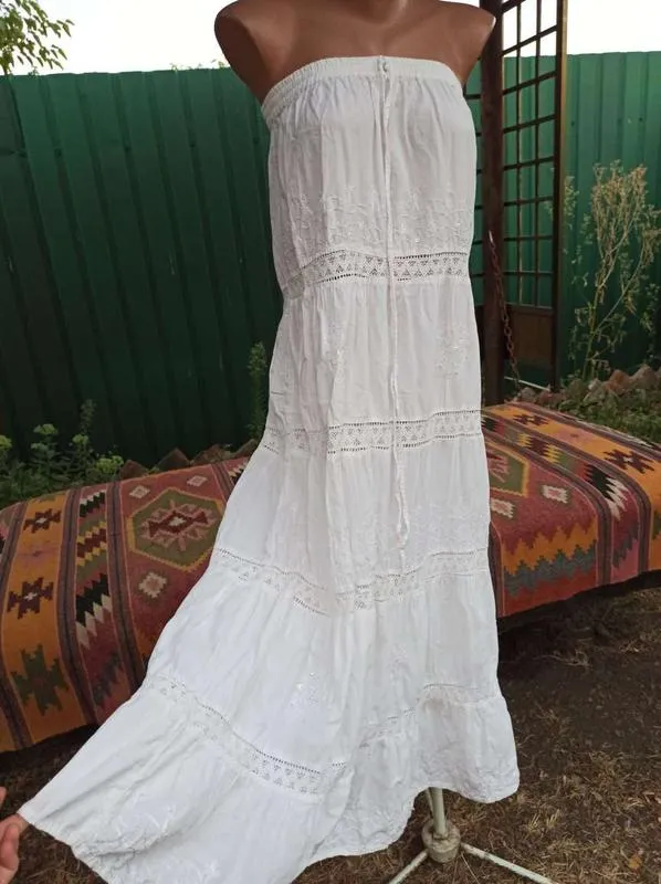 Классный летний сарафан в пол, вышивка, натур. ткань