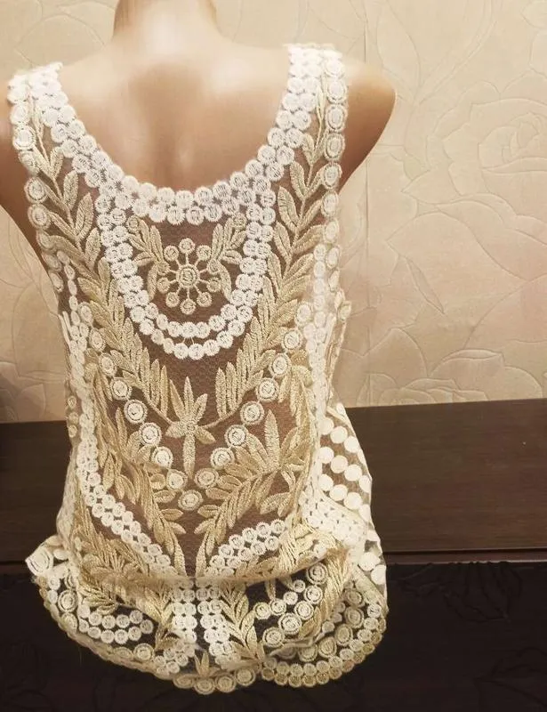 Красивая летняя женская майка. шитьё, кружево, вышивка